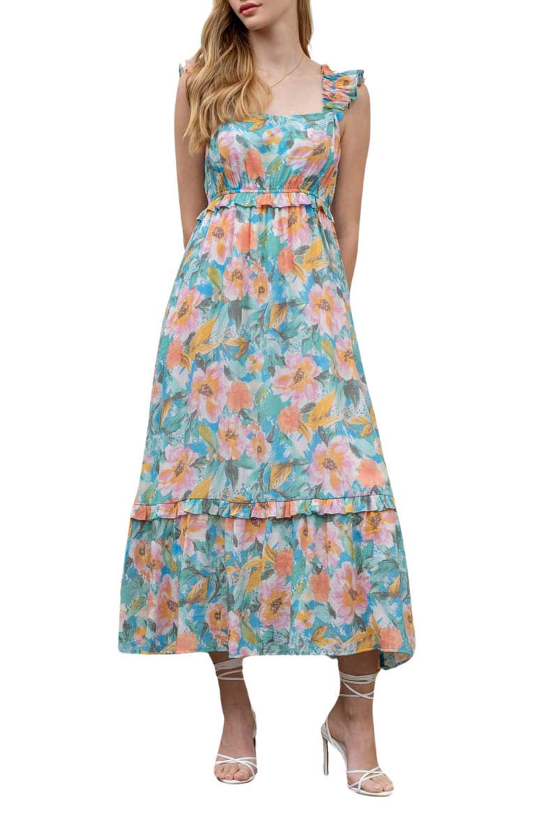 Floral Midi Sundress, Main, color, AQUA MULTI