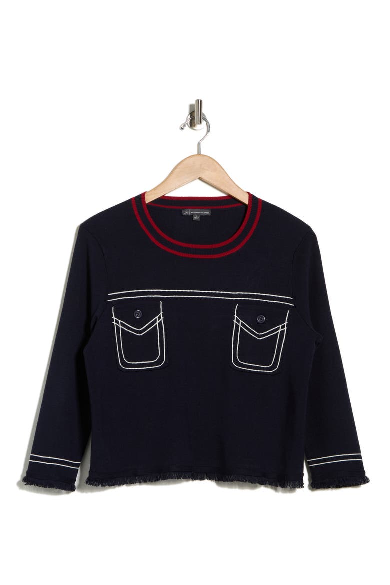 Contrast Top Stitch Sweater, Alternate, color, NAVY/ RED