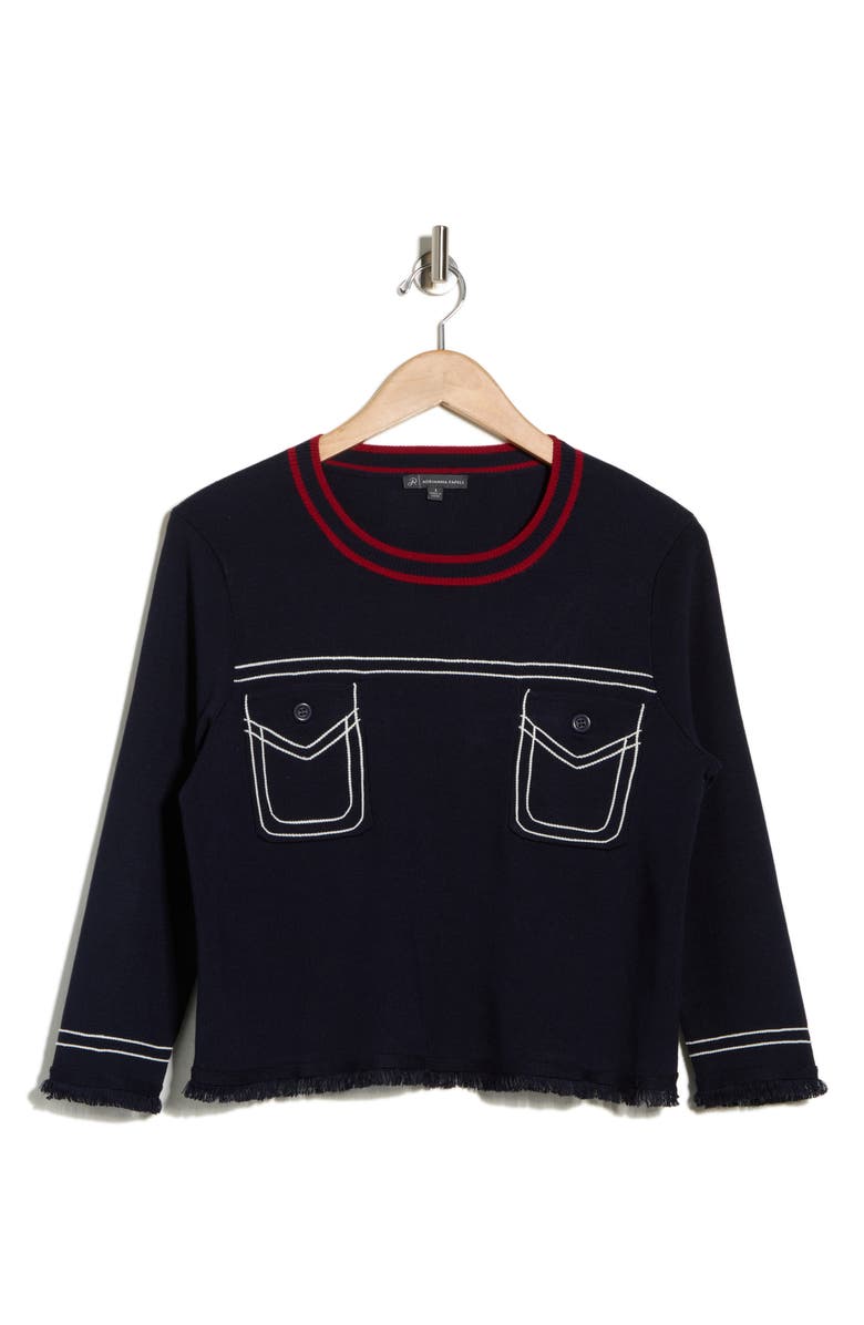 Adrianna Papell Contrast Top Stitch Sweater, Alternate, color, Navy/ Red