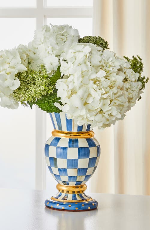 Mackenzie-childs Mackenzie Childs Royal Check Great Ceramic Vase In Blue