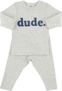 oh baby! Denim "dude" Ribbed Applique Long Sleeve Two Piece Set