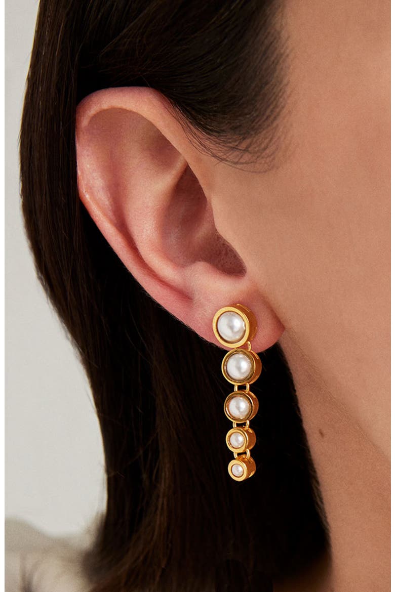 Signature Cultured Pearl Drop Earrings, Alternate, color, PEARL/ GOLD