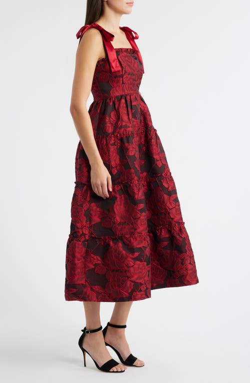 Zoe And Claire Floral Jacquard Sleeveless Dress In Red