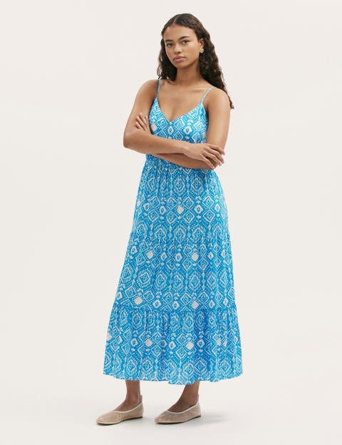 Emmie Cotton Strappy Midi Tiered Dress