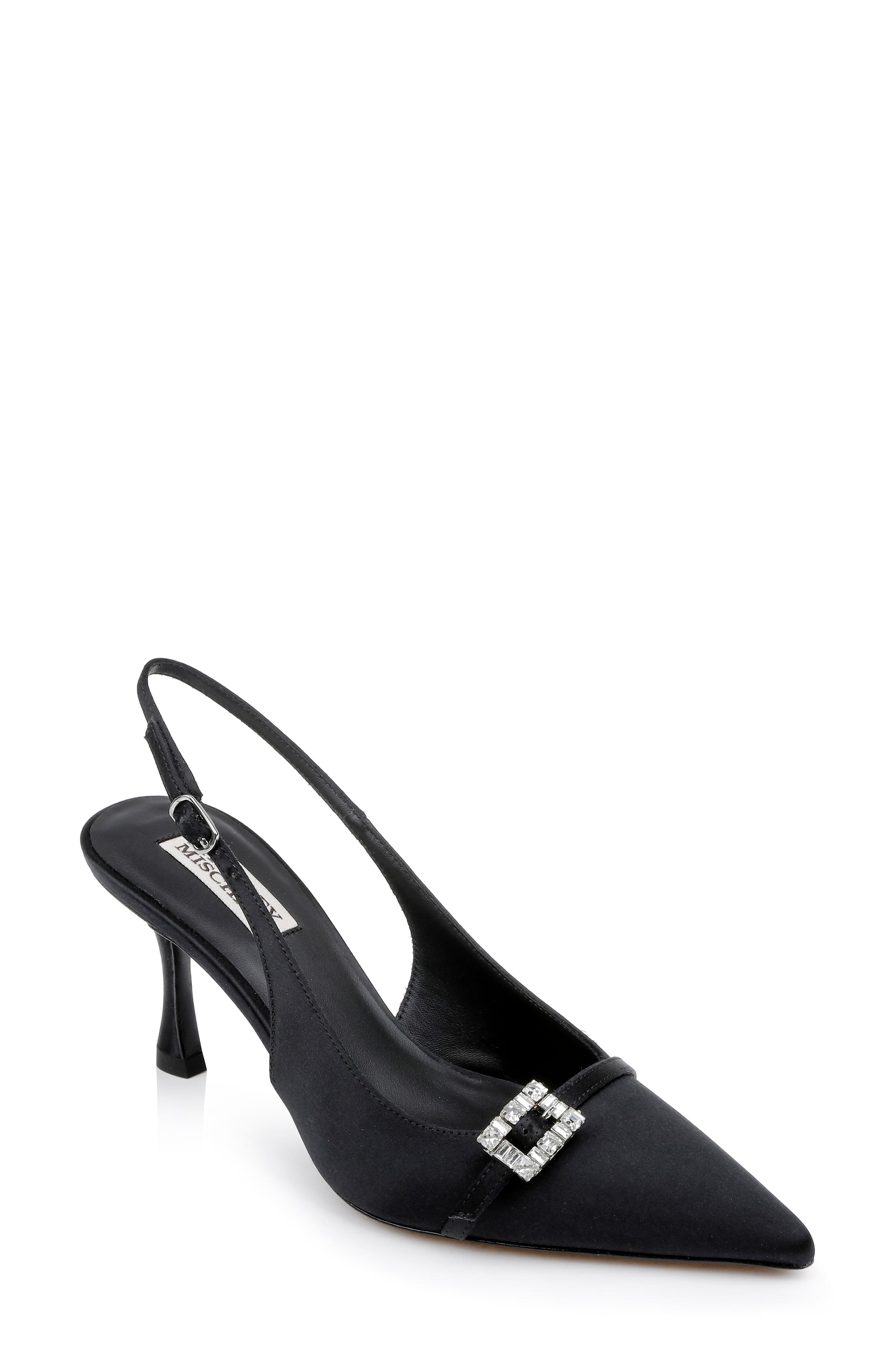 Annmarie Slingback Pointed Toe Pump, Main, color, BLACK SATIN