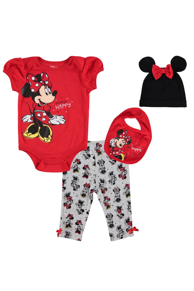 Bodysuit Pants Bib & Hat Layette Set, Main, color, Red