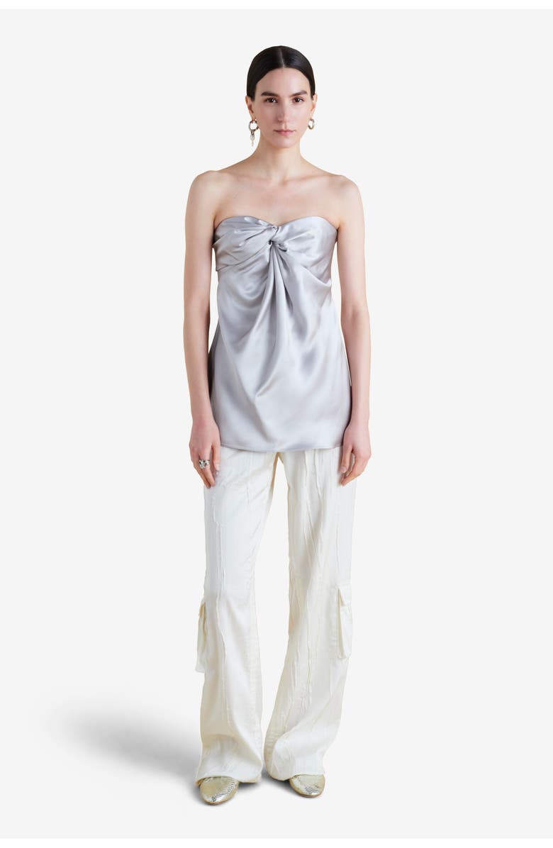 Marina Moscone Crinkled Satin Cargo Trouser, Alternate, color, Ivory