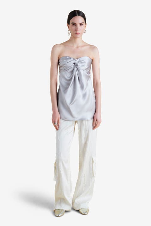 Crinkled Satin Cargo Trouser