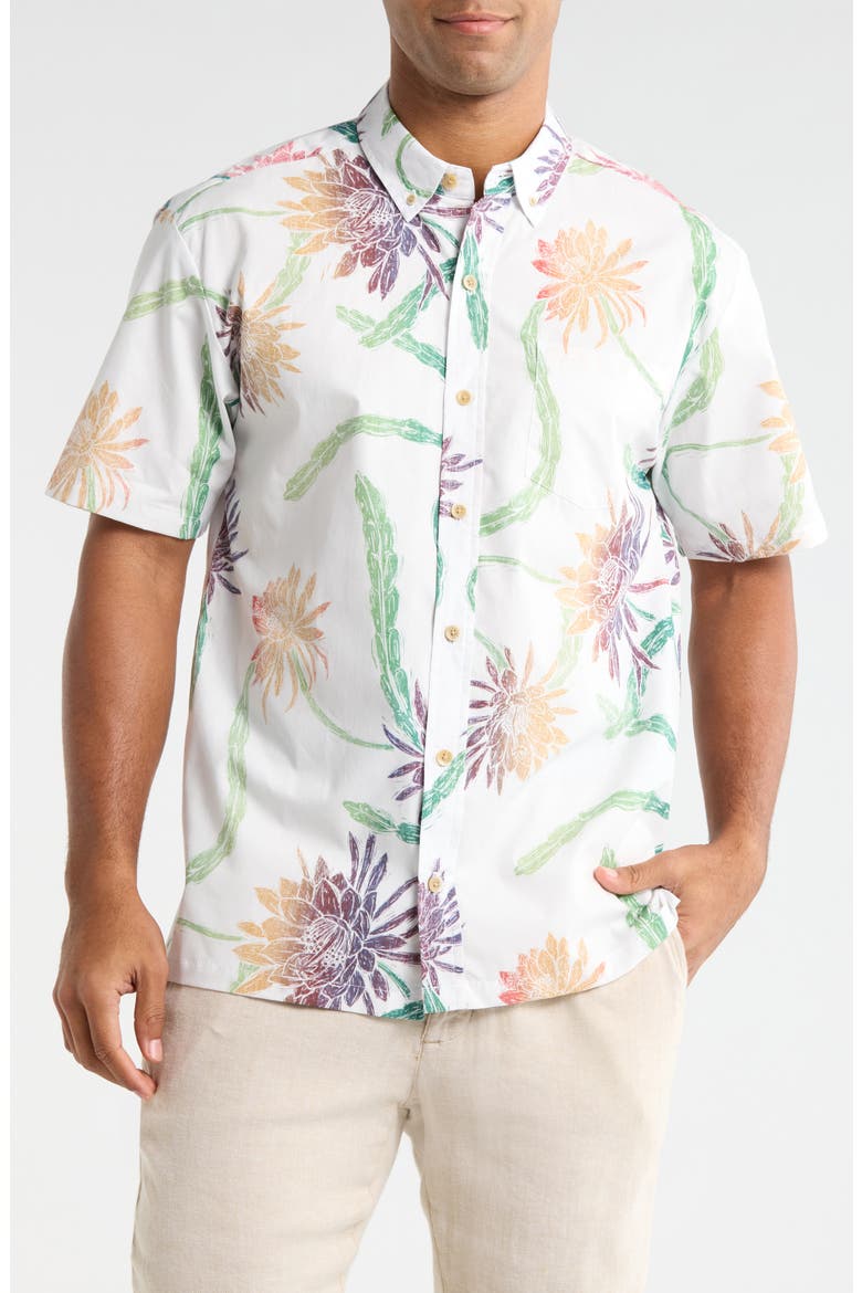 Night Shades Print Cotton Short Sleeve Button-Down Shirt, Main, color, OFF WHITE