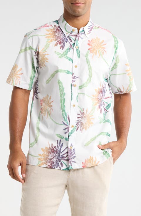 Night Shades Print Cotton Short Sleeve Button-Down Shirt