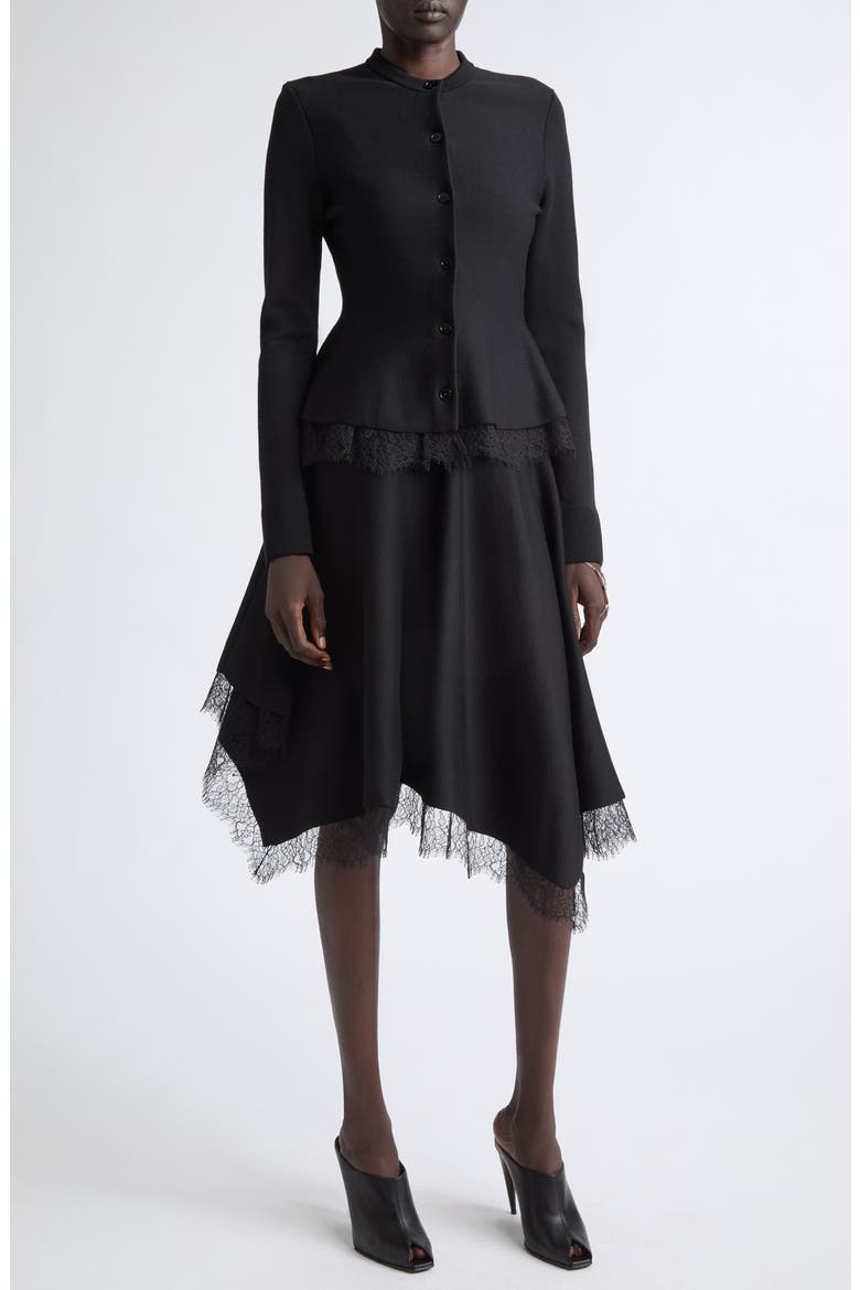 Lace Detail Asymmetric Dress, Alternate, color, BLACK