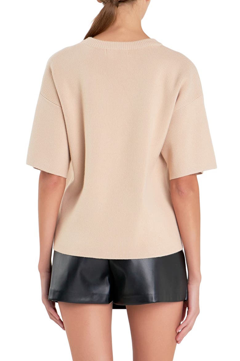 Rib Elbow Sleeve Sweater, Alternate, color, BEIGE