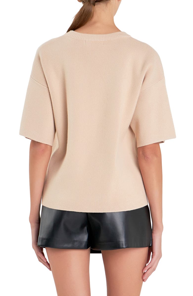 English Factory Rib Elbow Sleeve Sweater, Alternate, color, Beige