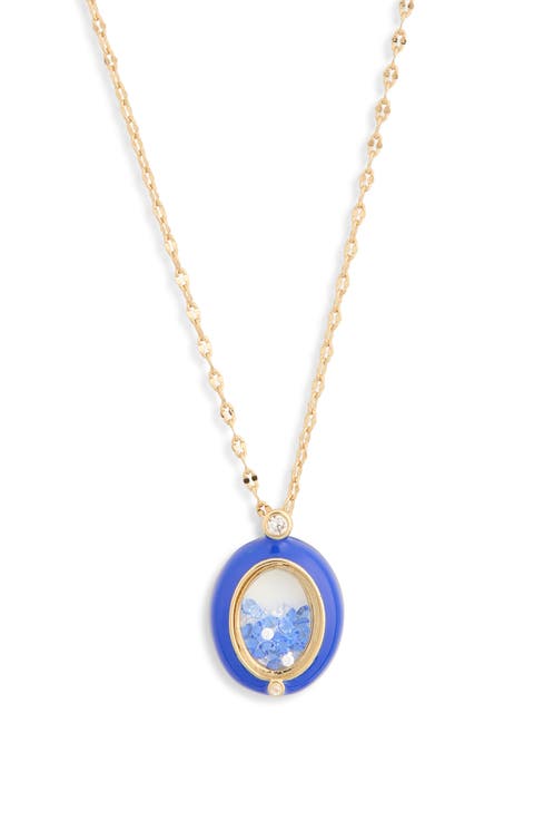 Shaky Crystal Enamel Oval Pendant Necklace