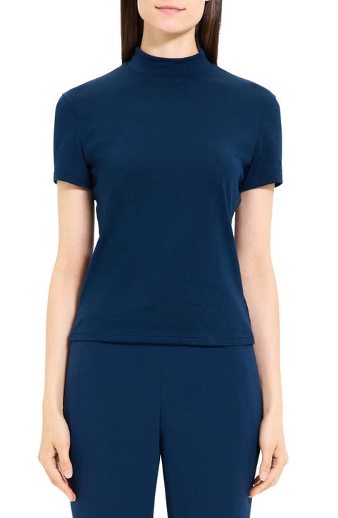 Tiny Mock Neck Organic Pima Cotton T-Shirt (Regular & Petite)