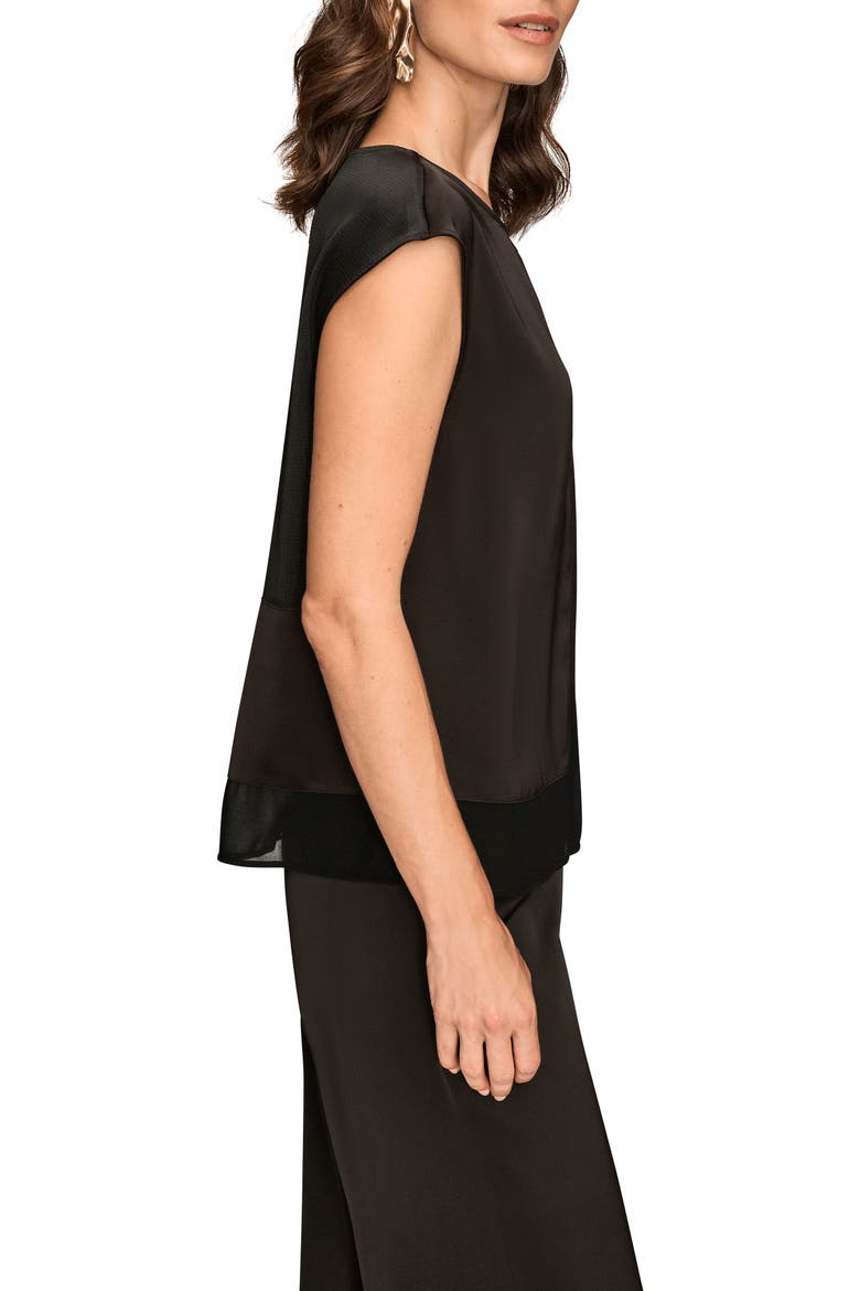 Mixed Media Cap Sleeve Top, Alternate, color, BLACK