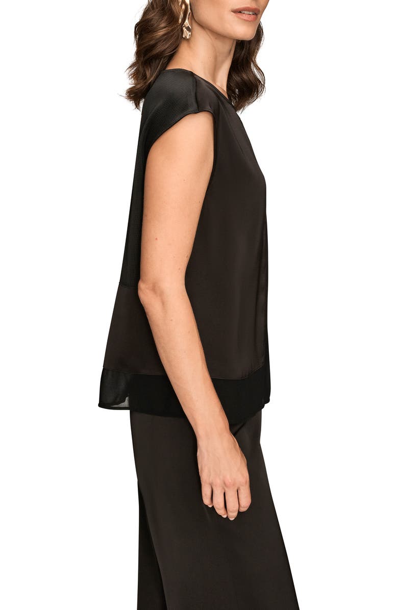 Donna Karan New York Mixed Media Cap Sleeve Top, Alternate, color, Black