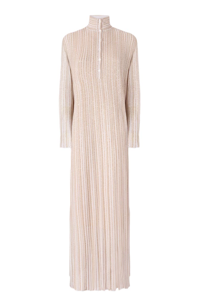 Missoni Long Button-down Dress With Lamé Stripes And Long Sleeves, Alternate, color, White
