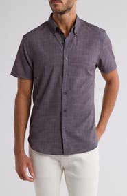 CONSTRUCT Chambray Short Sleeve Stretch Button-Down Shirt