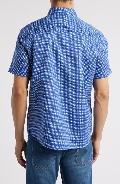 Johnston & Murphy Swirl Print Short Sleeve Button-down Shirt In Navy/blue