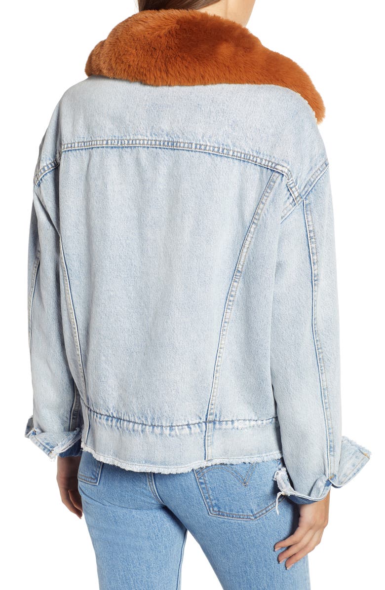 Levi's<sup>®</sup> Oversize Faux Shearling Lined Denim Trucker Jacket with Removable Faux Fur Collar, Alternate, color, 
