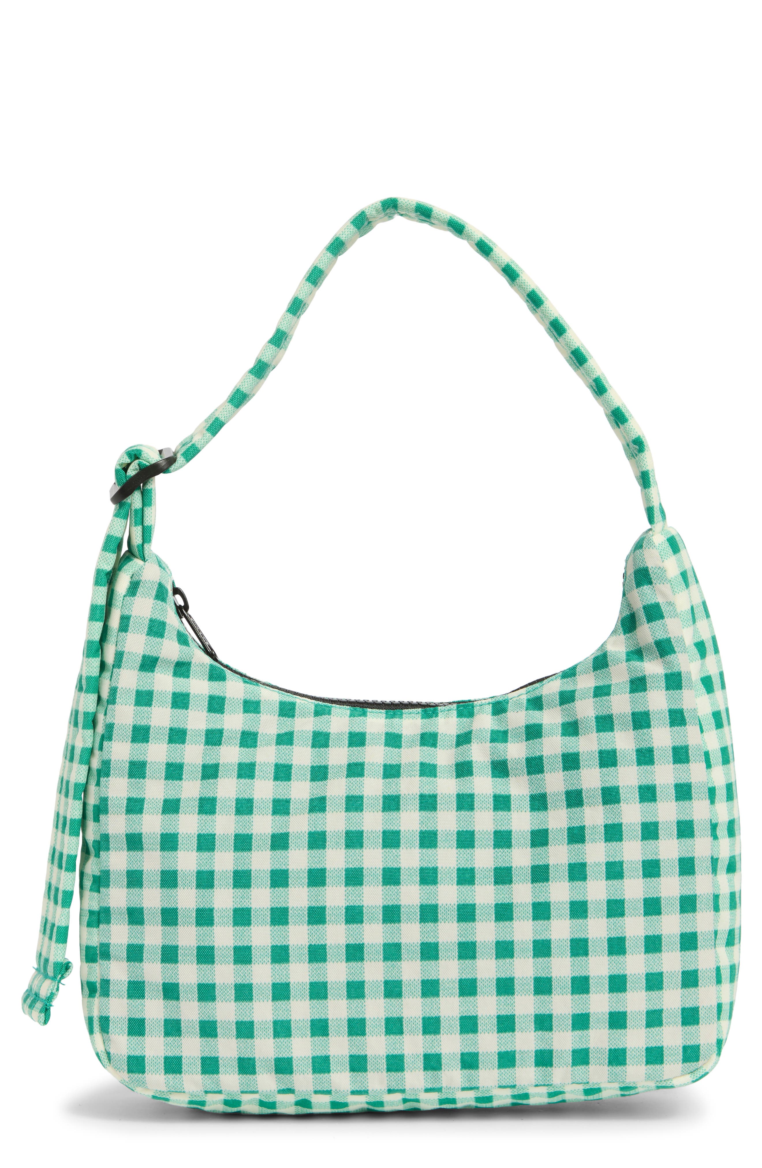 Baggu Recycled Nylon Shoulder Bag, Main, color, Green Gingham