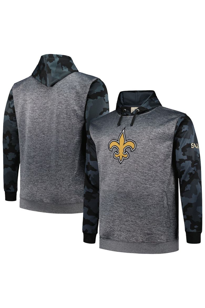 Men's Fanatics Branded Heather Charcoal New Orleans Saints Big & Tall Camo Pullover Hoodie, Main, color, Heather Charcoal
