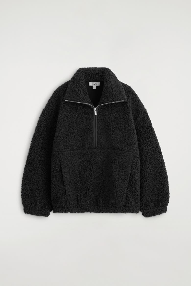 Mock-neck Teddy Zip-up Sweater, Alternate, color, BLACK