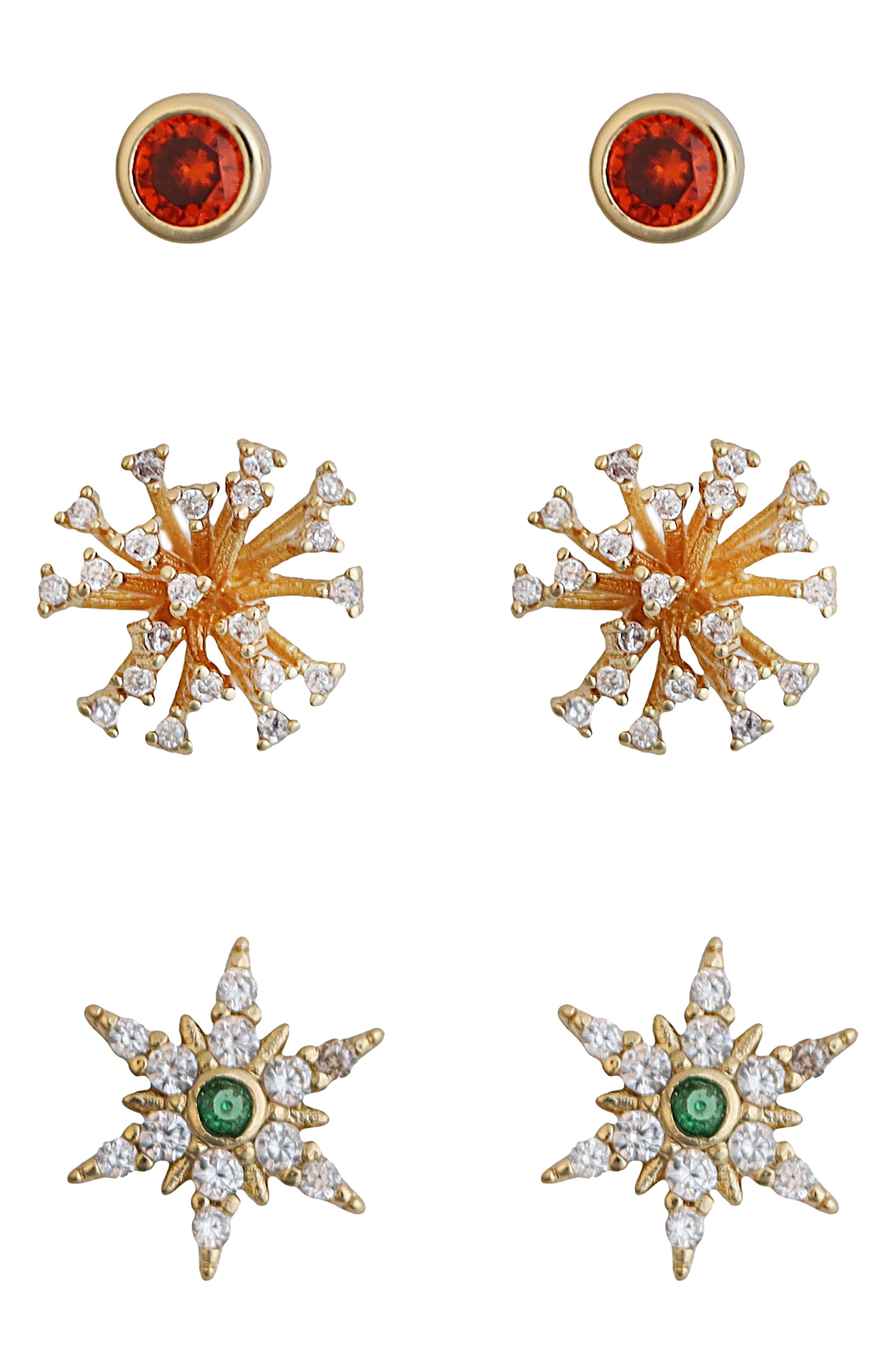 Panacea Set of 3 Cubic Zirconia Starburst Stud Earrings