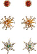 Panacea Set of 3 Cubic Zirconia Starburst Stud Earrings