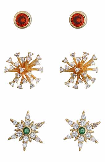 Panacea Set of 3 Cubic Zirconia Starburst Stud Earrings