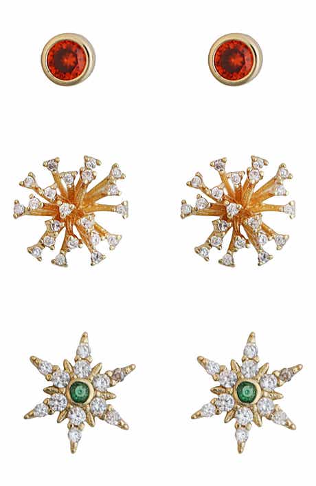 Panacea Set of 3 Cubic Zirconia Starburst Stud Earrings