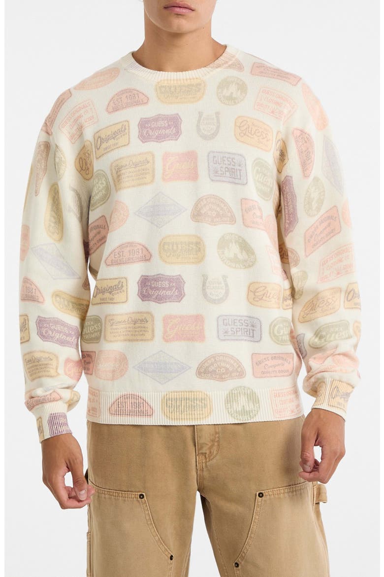 Stamp Print Organic Cotton Sweater, Main, color, IVORY MULTI
