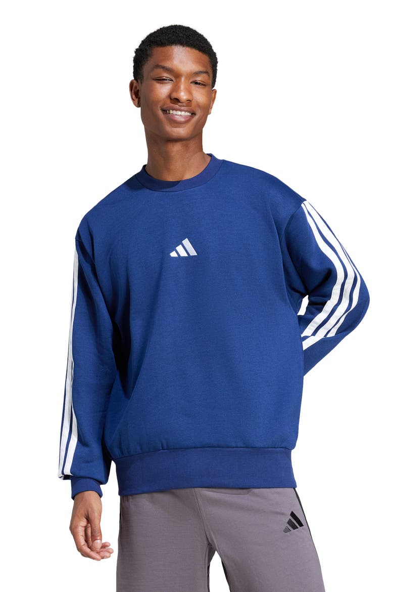 Essential 3-Stripes Fleece Pullover, Alternate, color, DKBLUE/WHI