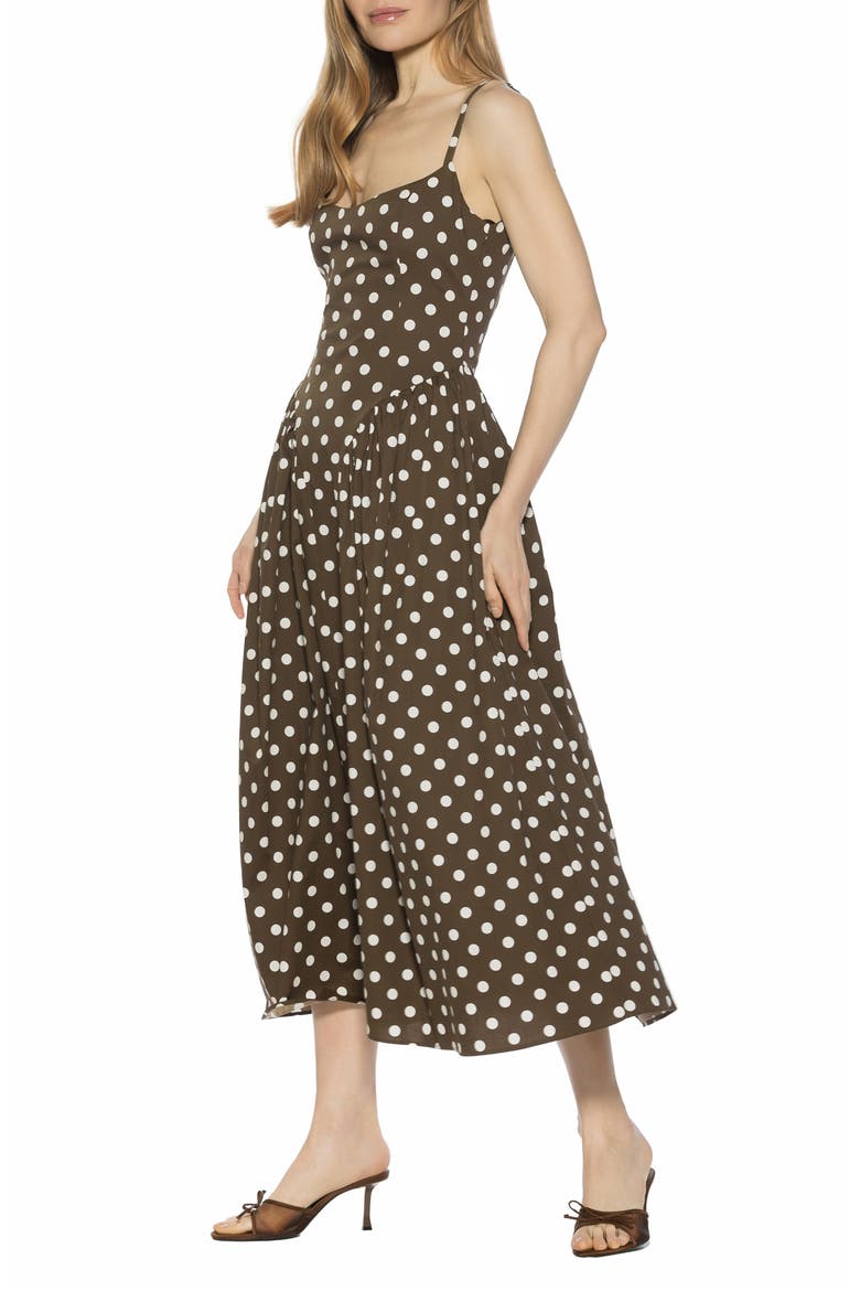 Thalassa Midi Dress, Alternate, color, BROWN POLKA