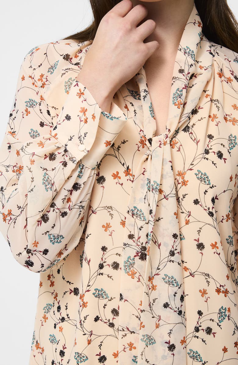 French Connection Leithia Floral Chiffon Tie Neck Top, Alternate, color, Bisque Multi