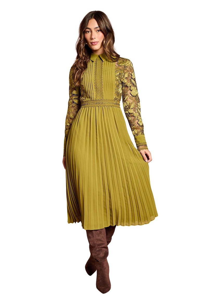 Long Sleeve Midi Shirt Dress, Main, color, Olive