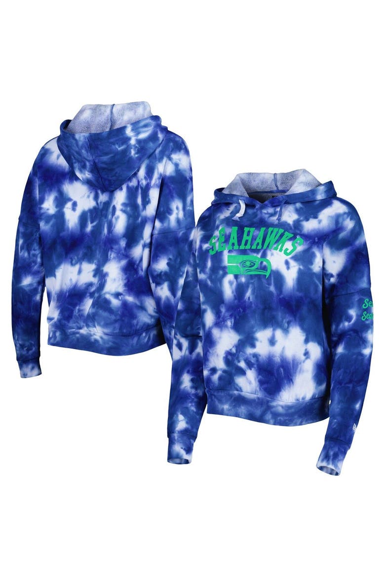 Women's New Era Royal Seattle Seahawks Cloud Dye Fleece Pullover Hoodie, Main, color, Royal