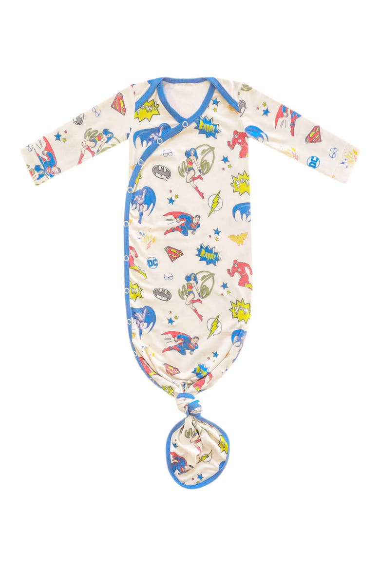 Justice League Newborn Knotted Gown, Main, color, LIGHT BEIGE