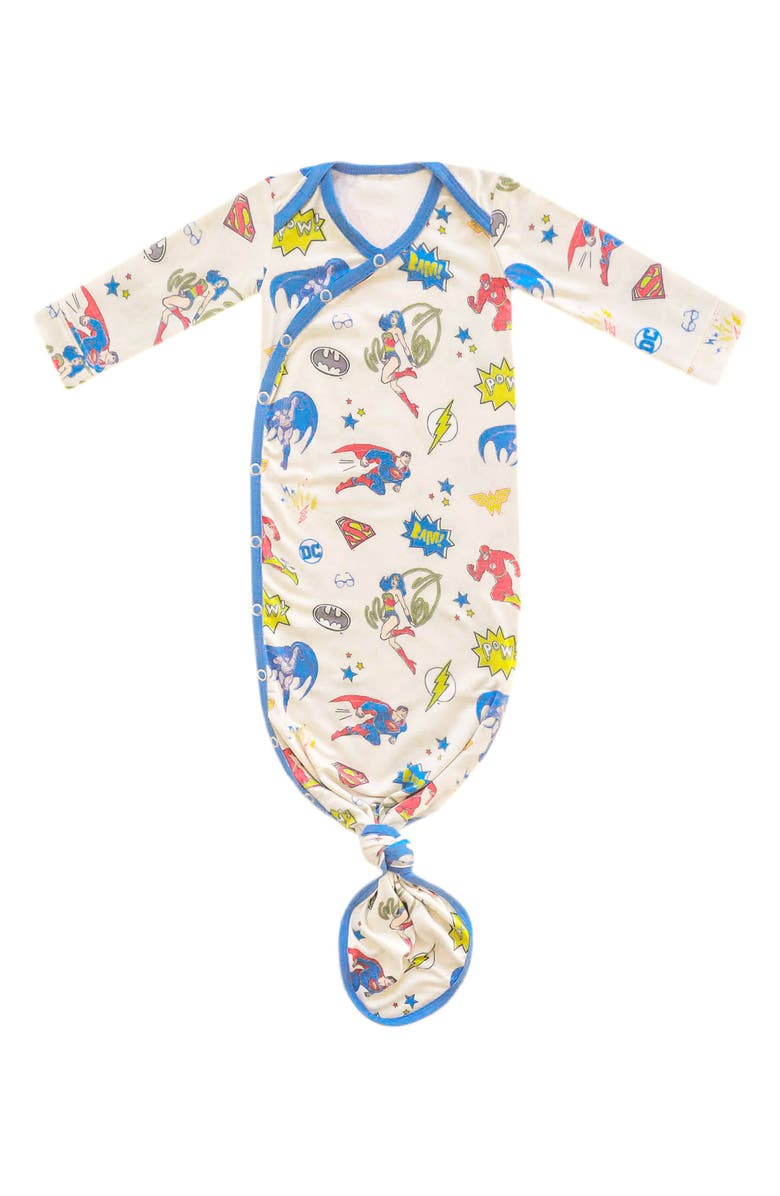 Copper Pearl Justice League Newborn Knotted Gown, Main, color, Light Beige