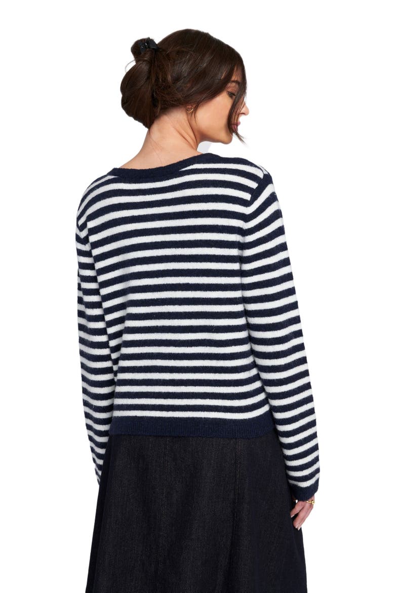 Fuzzy Striped Cardigan Sweater, Alternate, color, Cream/Navy