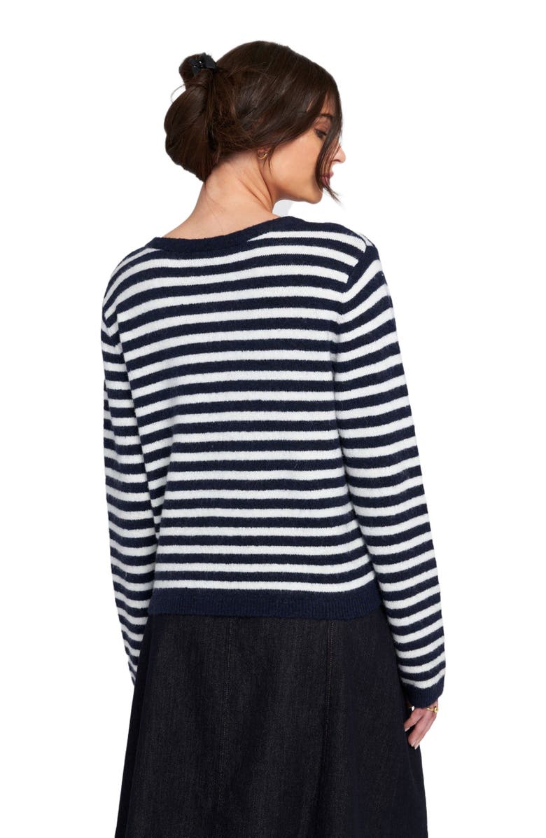 ELLE Collection Fuzzy Striped Cardigan Sweater, Alternate, color, Cream/Navy