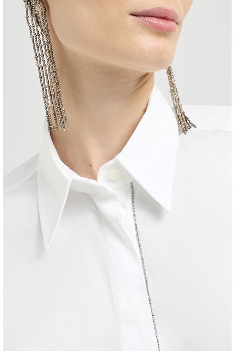 Stretch cotton poplin shirt with shiny trim, Alternate, color, White