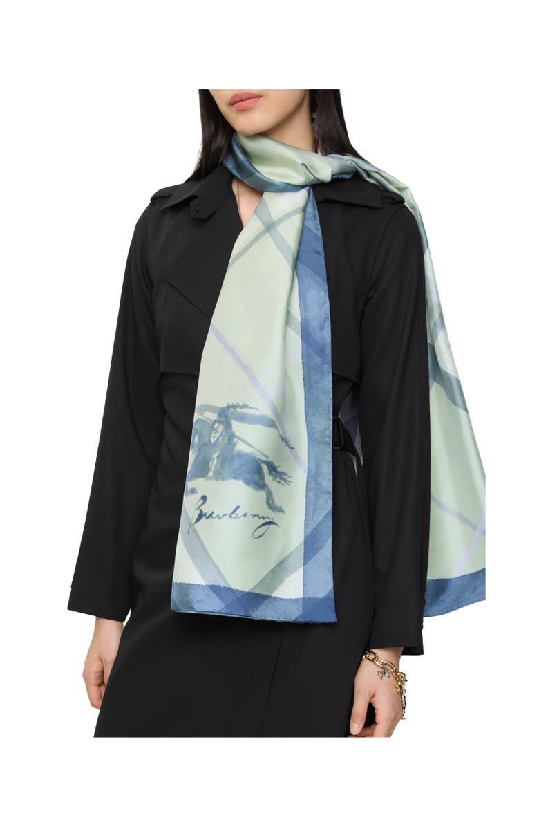 Burberry Wide Watercolour Check Silk Scarf, Alternate, color, Seafoam Green