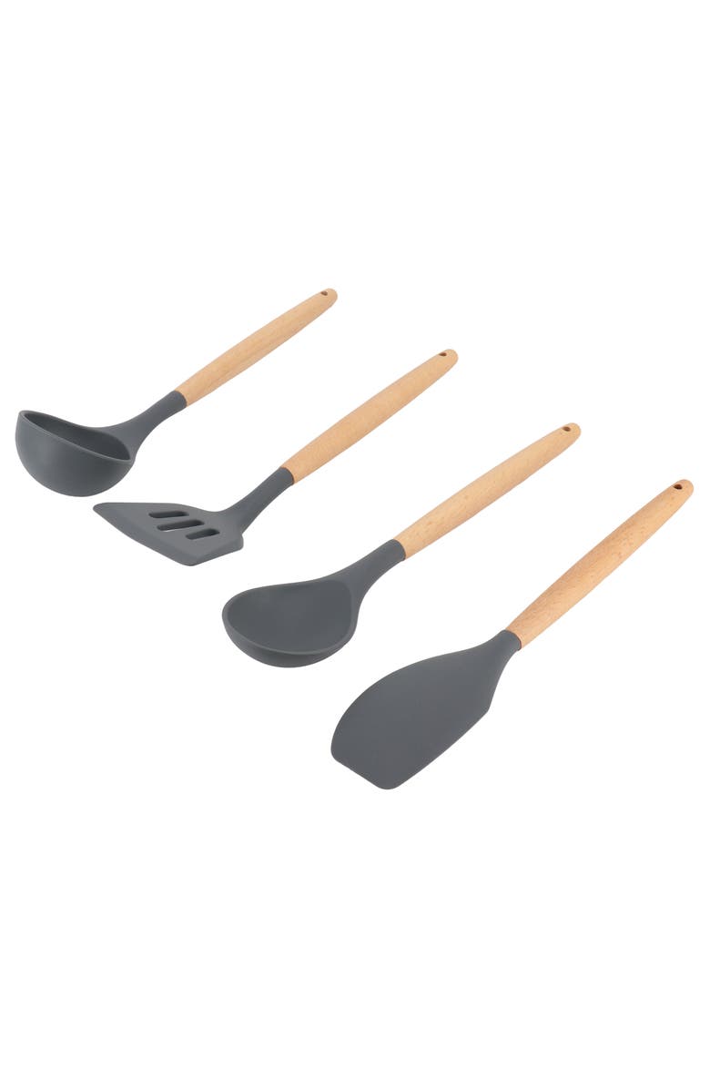 Gibson Home Holton 7 Piece Silicone Beech Wood Kitchen Tool Set, Alternate, color, Gray