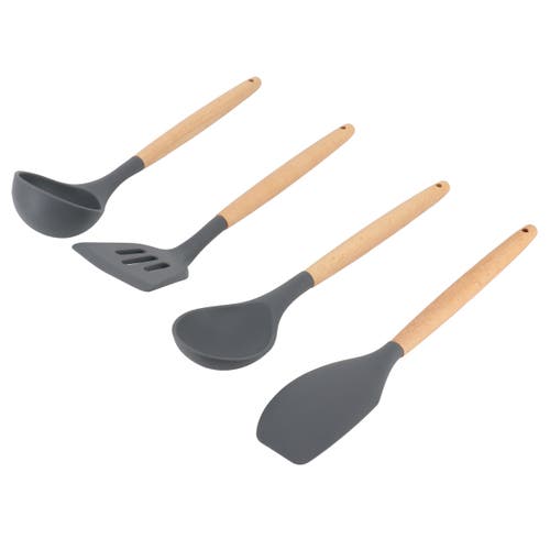 Gibson Home Holton 7 Piece Silicone Beech Wood Kitchen Tool Set In Gray