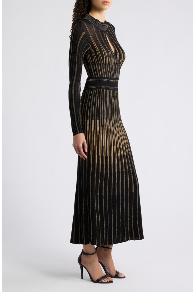 Alicia Lurex Metallic Midi Sweater Dress, Alternate, color, NOIR WITH GOLD LUREX