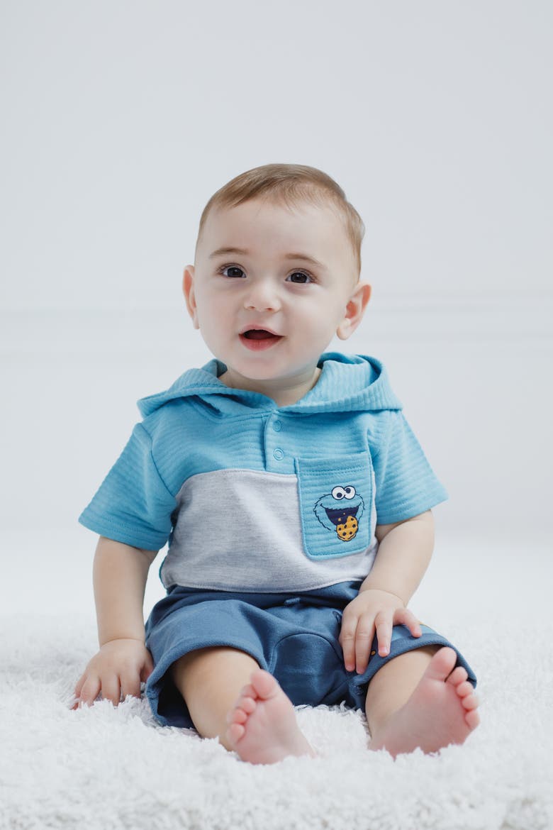 2-Piece Hooded Tee and Shorts Set, Alternate, color, Cookie Monster Navy