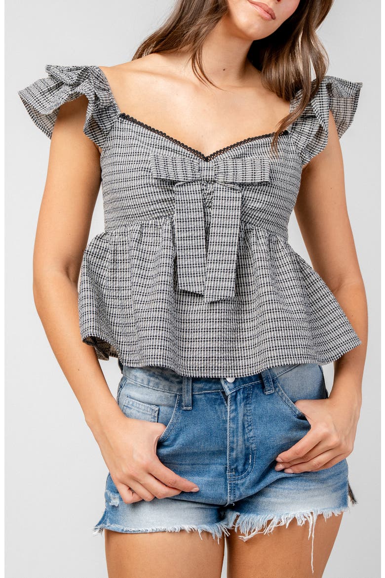 Ruffled Sleeve Babydoll Top, Alternate, color, BLACK