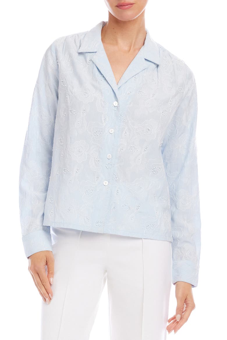 Embellished Button-Up Shirt, Main, color, LIGHT BLUE